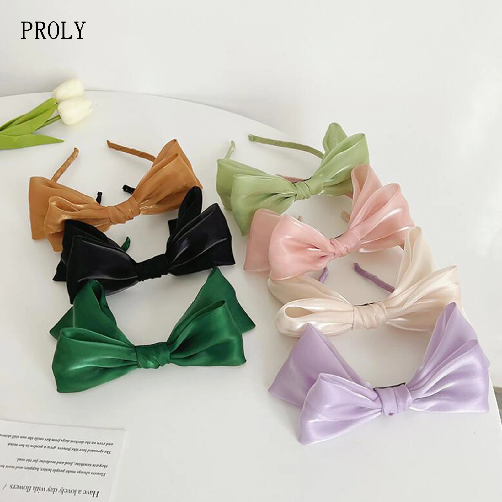 

PROLY New Fashion Headband For Women Fresh Light Color Hairband Big Bowknot Headwear Solid Color Turban Hair Accessories
