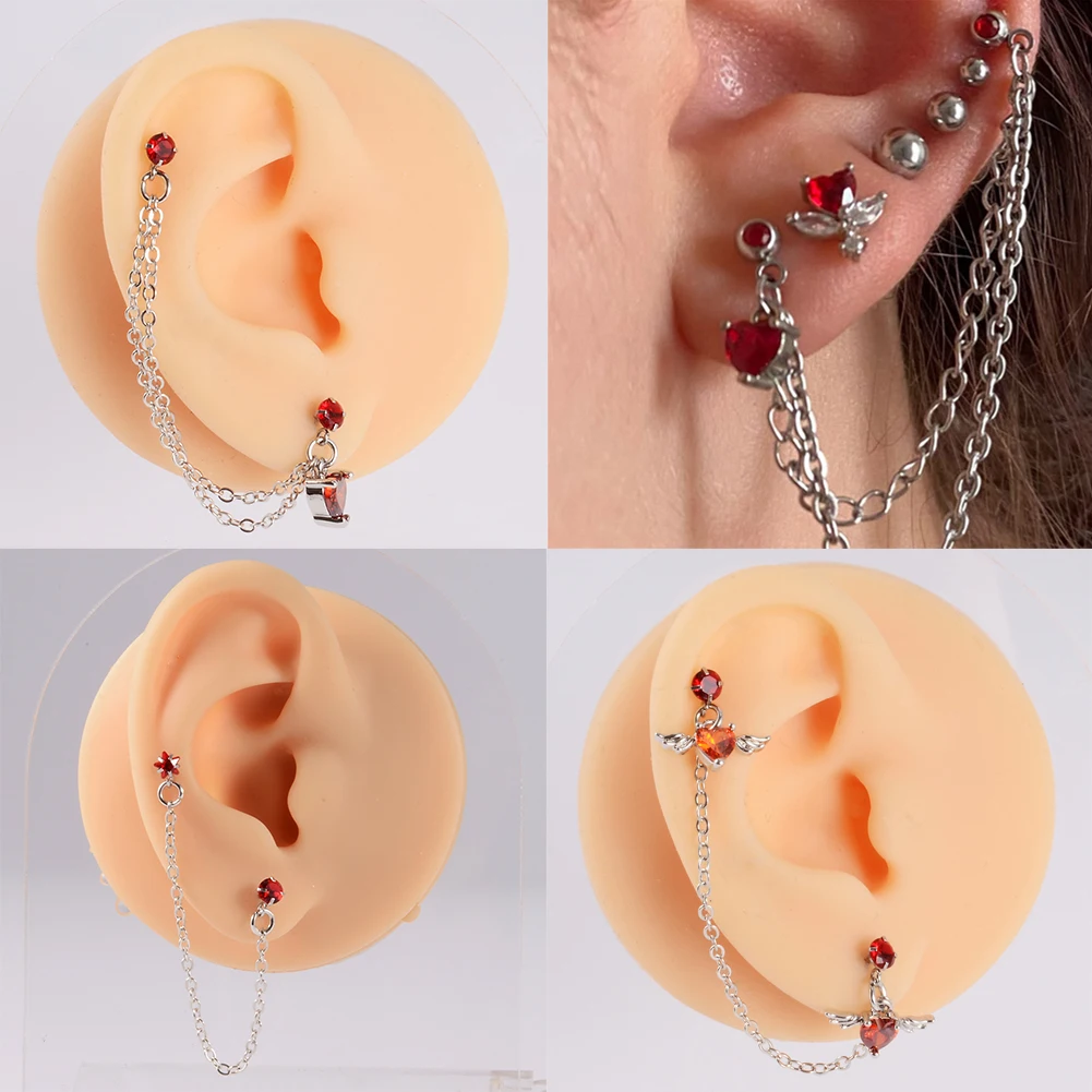 

1PC Surgical Steel Gem Ear Tragus Cartilage Piercing Zircon Dangle Chain Earring Conch Ear Stud Helix Piercing Body Jewelry