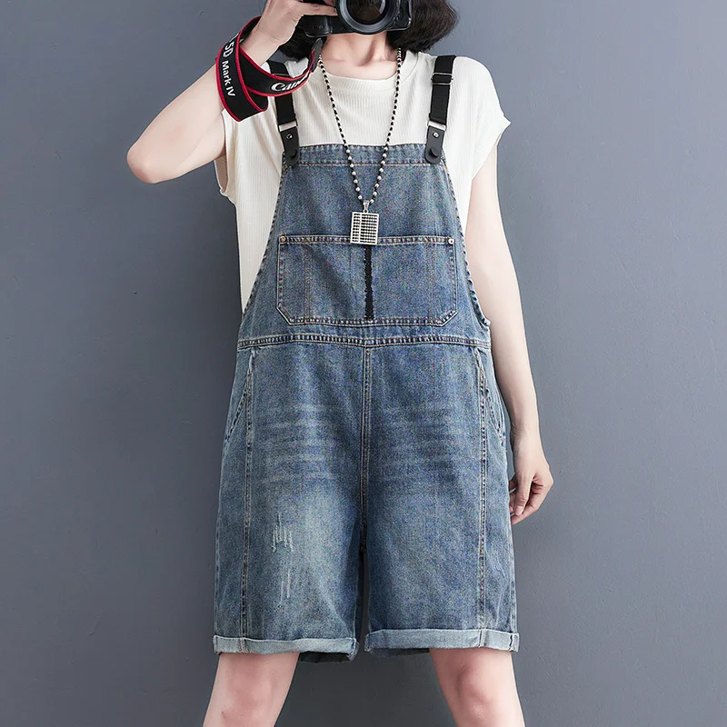 

#1497 Denim Playsuits Women Sleeveless Loose Denim Overalls Female Korean Fashion Short Jeans Jumpsuits Rompers Womens Summer