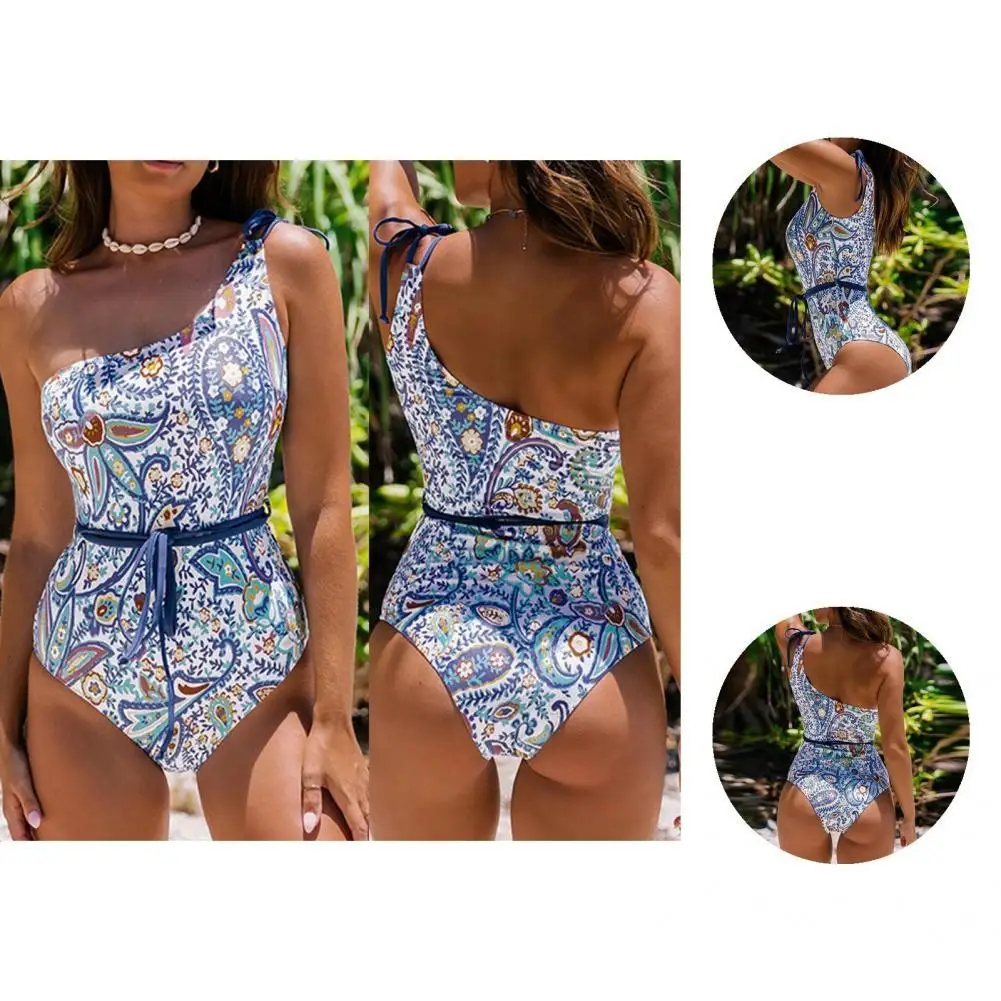 

Bodysuit Simple Slim Lace-up Bikini Female Swimsuit Off Shoulders Beachwear