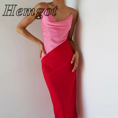 

Атласное платье на бретелях, с асимметричным цветом, лето 2022