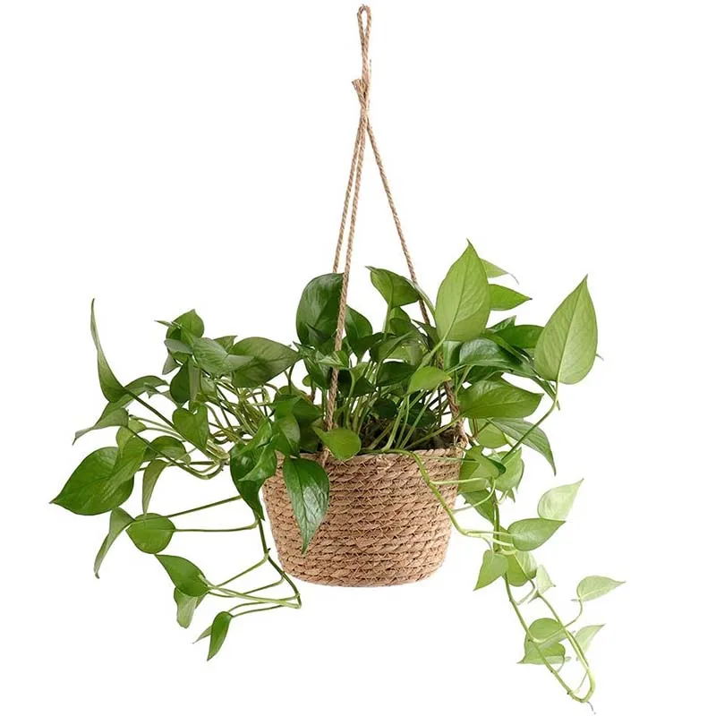 Straw Weaving Garden Pots For Plants Indoor Outdoor Hanging Baskets For Plants Home Balcony Decoration