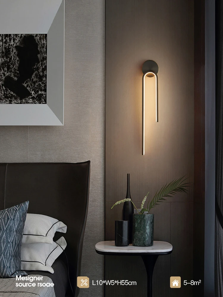 

Минималистичная настенная лампа для спальни, прикроватная лампа, Современная Минималистичная нордическая медная лампа для гостиной, коридора, гостиницы, стены