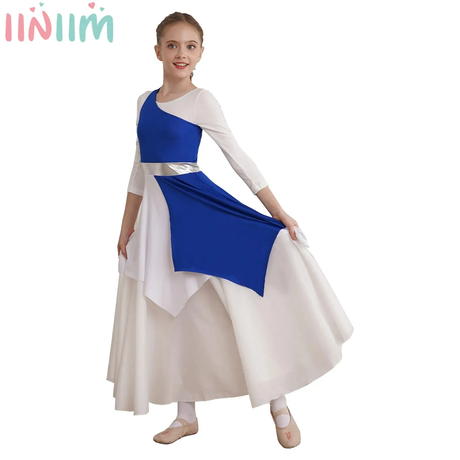 

Kids Girls Ballet Dance Dress Spirit Praise Irregular Tunic Contrast Dress Lyrical Liturgical Church Worship Celebrate Dancewear