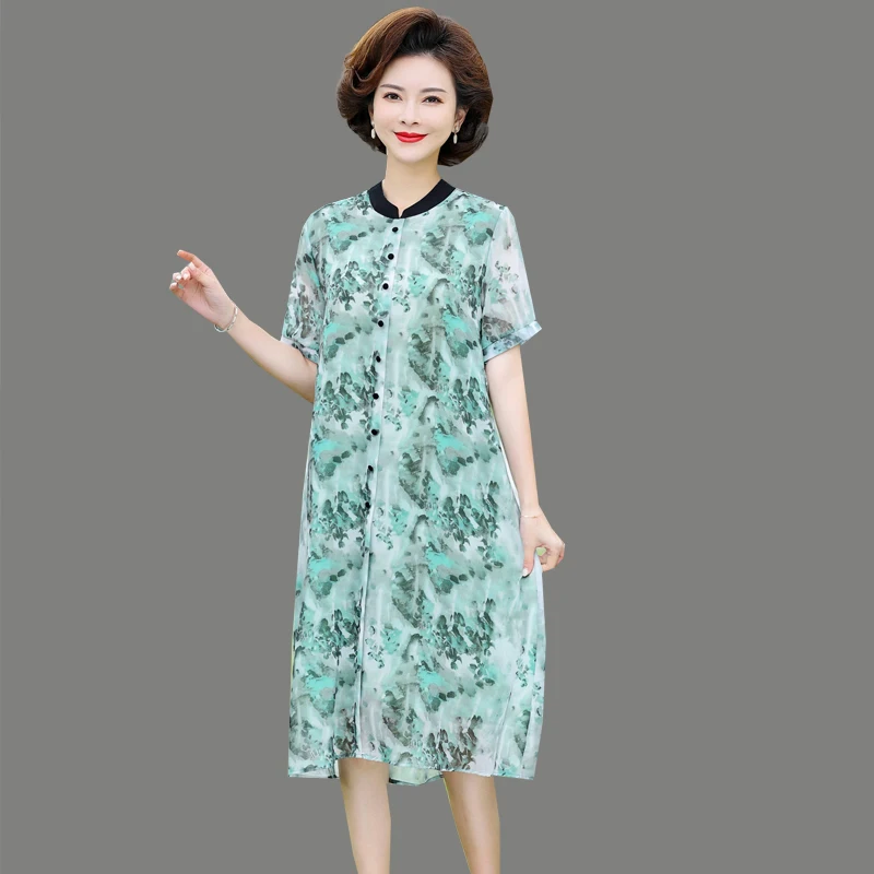 

Женское платье-миди с коротким рукавом, круглым вырезом и принтом