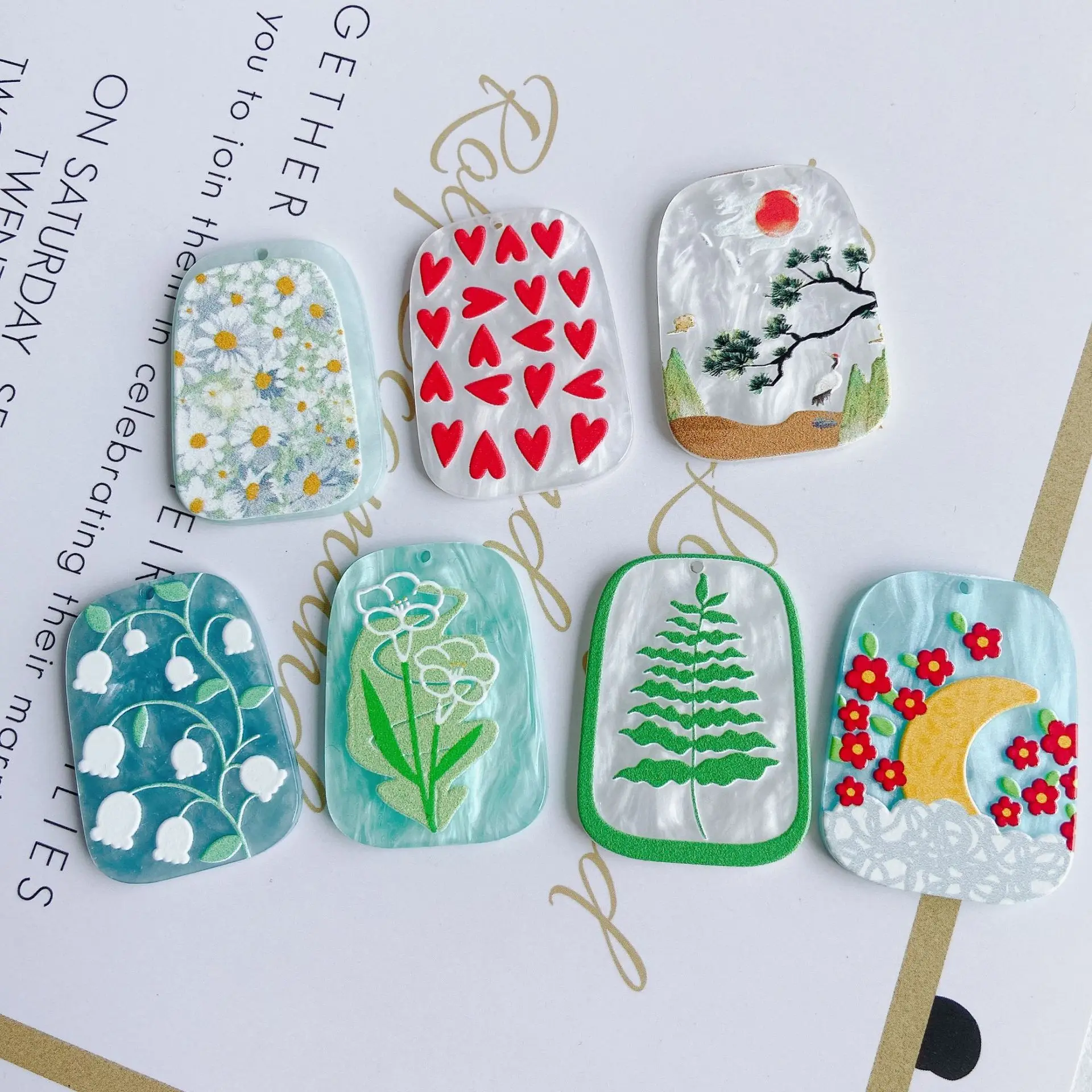 

Аксессуары для украшений «сделай сам», оптовая продажа, новая акриловая рельефная нашивка с цветочным принтом, Маленькая подвеска, аксессуары для ювелирных изделий