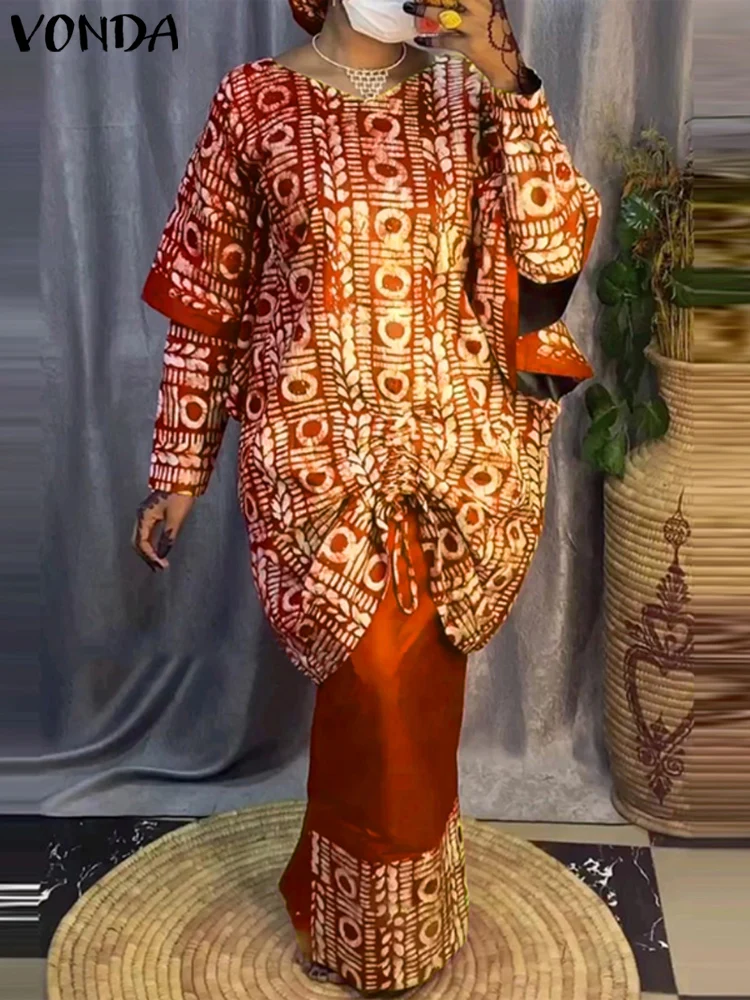 Женская одежда VONDA 2024 комплекты с богемным принтом элегантный топ длинными