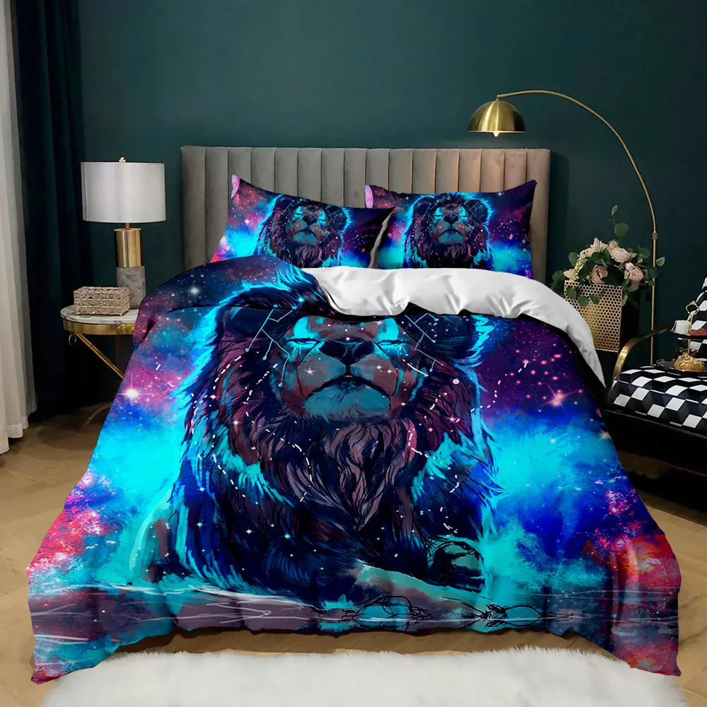 

Quilt Cover for Kids Teens Double Queen King Size Lion Duvet Cover Set Safari Animal Bedding Set Cute Wildlife Hunting Polyester