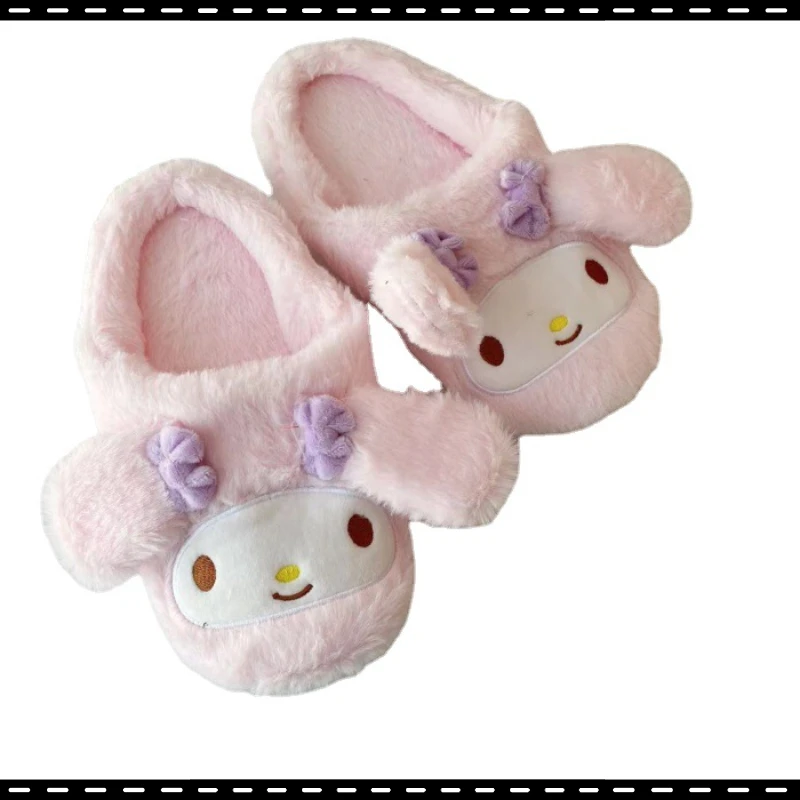 

Anime Periphery Kulome Cute Melody Autumn and Winter Cotton Slippers Ladies Home Indoor Floor Warm Fur Home Shoes Gifts