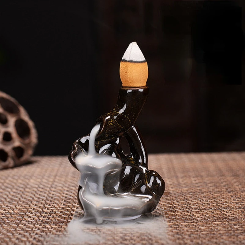 

Mini Waterfall Incense Burner Ceramics Backflow Buddha Censer Backflow Incense Holder Home Office Yoga Decor Tea Ceremony