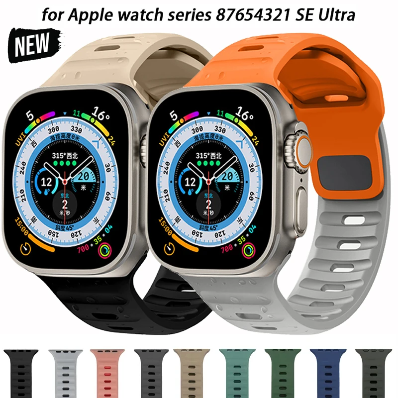 

Ремешок силиконовый спортивный для Apple Watch Band Ultra 8 SE 7 49 мм 45 мм 41 мм 44 мм 40 мм, мягкий браслет для iWatch Series 6 SE 5 4 3 42 мм 38 мм