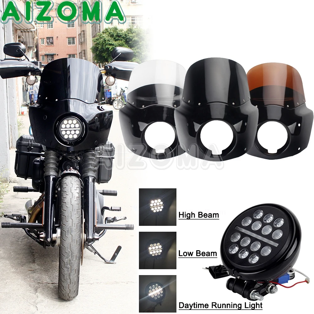 

Club Style Road Warrior Fairing Windshield 5.75'' LED Headlight Extension Kit For Harley Softail Low Rider S 114 117 FXLRS 2020+