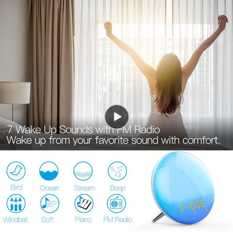 

7 Colors Smart Wake Up Light Alarm Clock Works With Alexa Google Home Hands-free Fm Radio Tuya Wifi Lamp Smart Home