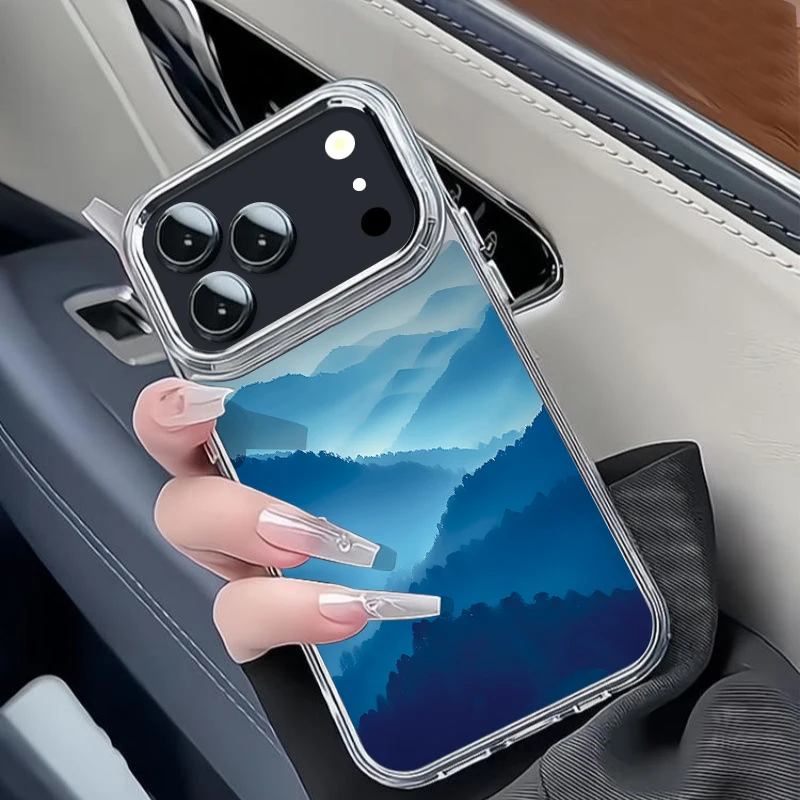 Прозрачный чехол для телефона с рисунком пейзажной живописи для iPhone 17e 17 Pro Max 16 15 14 13 Pro Max 16e с рамкой для объектива и покрытием, задняя крышка из ТПУ. (art.: 3920dd2fc756e) - 3920dd2fc756e