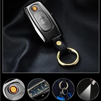 2022 new usb charging windproof car key chain watch cigarette lighter pendant multifunctional flashlight mans gift