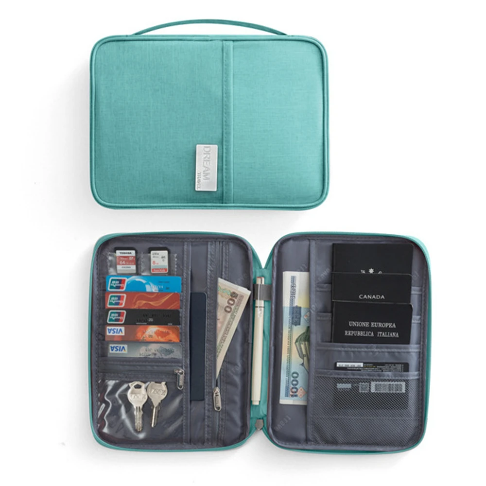 

Portable Passport Organizer Bag Travel Wallet Credit ID Card Holder Dustproof Cash Organizer with Zipper Waterproof Document Bag
