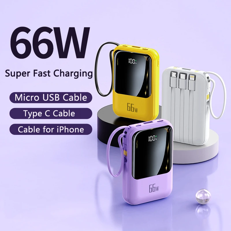 

20000mAh Mini Power Bank External Battery 66W Fast Charging Powerbank for iPhone 14 13 Huawei Xiaomi Portable Charger Poverbank