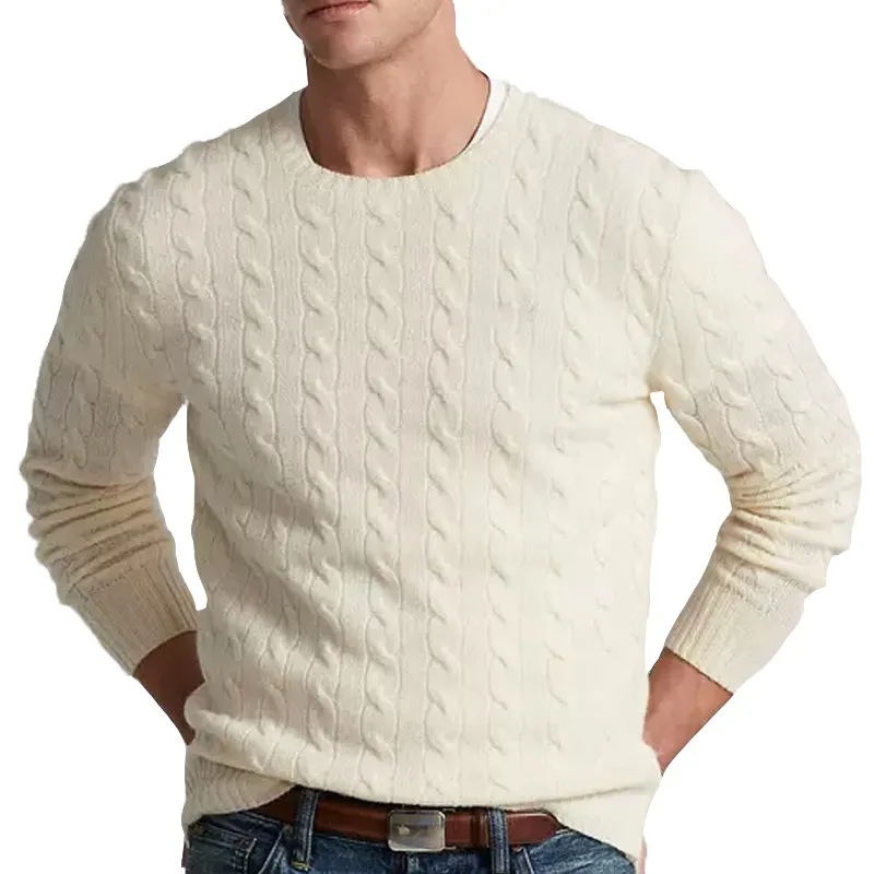 

Brand Men's Knit Sweater 100% Cotton High Quality 2022 Early Autumn Cable Knitted Cotton Sweater O Neck RL8519