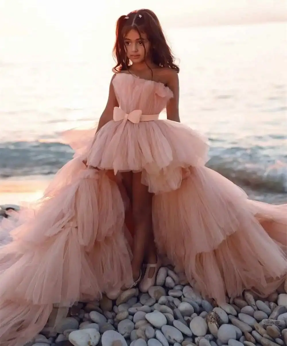 Румяно-розовые платья с цветочным узором для девочек по индивидуальному заказу