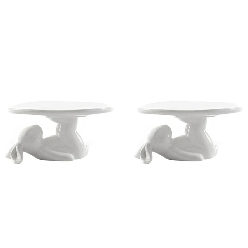 

2X Bunny Rabbit Ceramic Plate,Dishes For Dessert Food Server Tray,Cute Cake Stand, Tableware Gift For Kitchenware Lovers