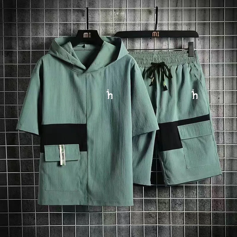 Men's Sets HAZZYS Brand Embroidery Logo Hooded T-Shirt and Shorts 2-piece Set Summer Men's Fashion Casual Short Sleeve Tops Tees