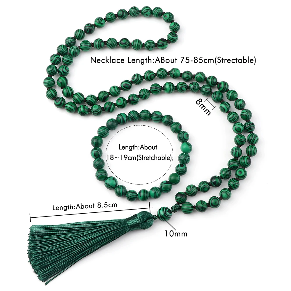 Ожерелье из бусин малахита для женщин и мужчин 8 мм Набор браслетов ожерелий