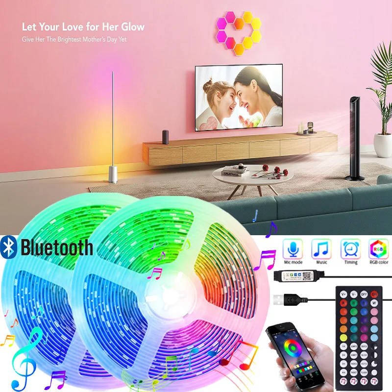 

Bluetooth LED Strip Music Sync RGB5050 APP Control LED Strip Light Color Change Tape for TV Backlight USB Strip Light Decoration