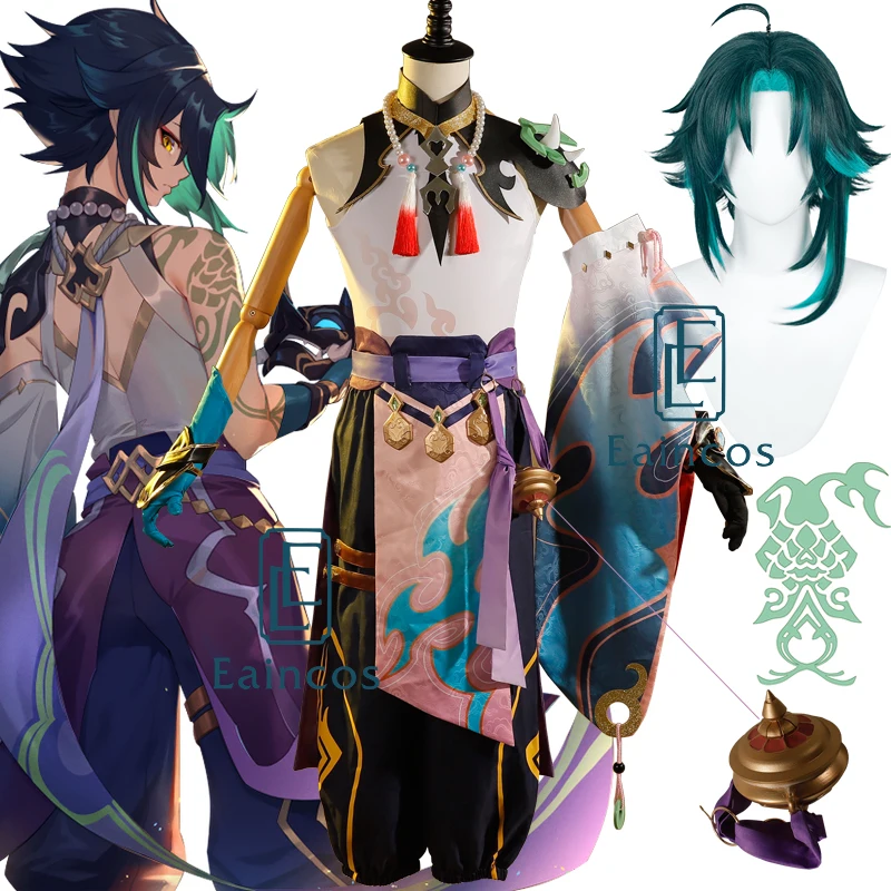 

Game Genshin Impact Xiao Cosplay Halloween Carnival Costume Wig Kimono Uniform Outfit