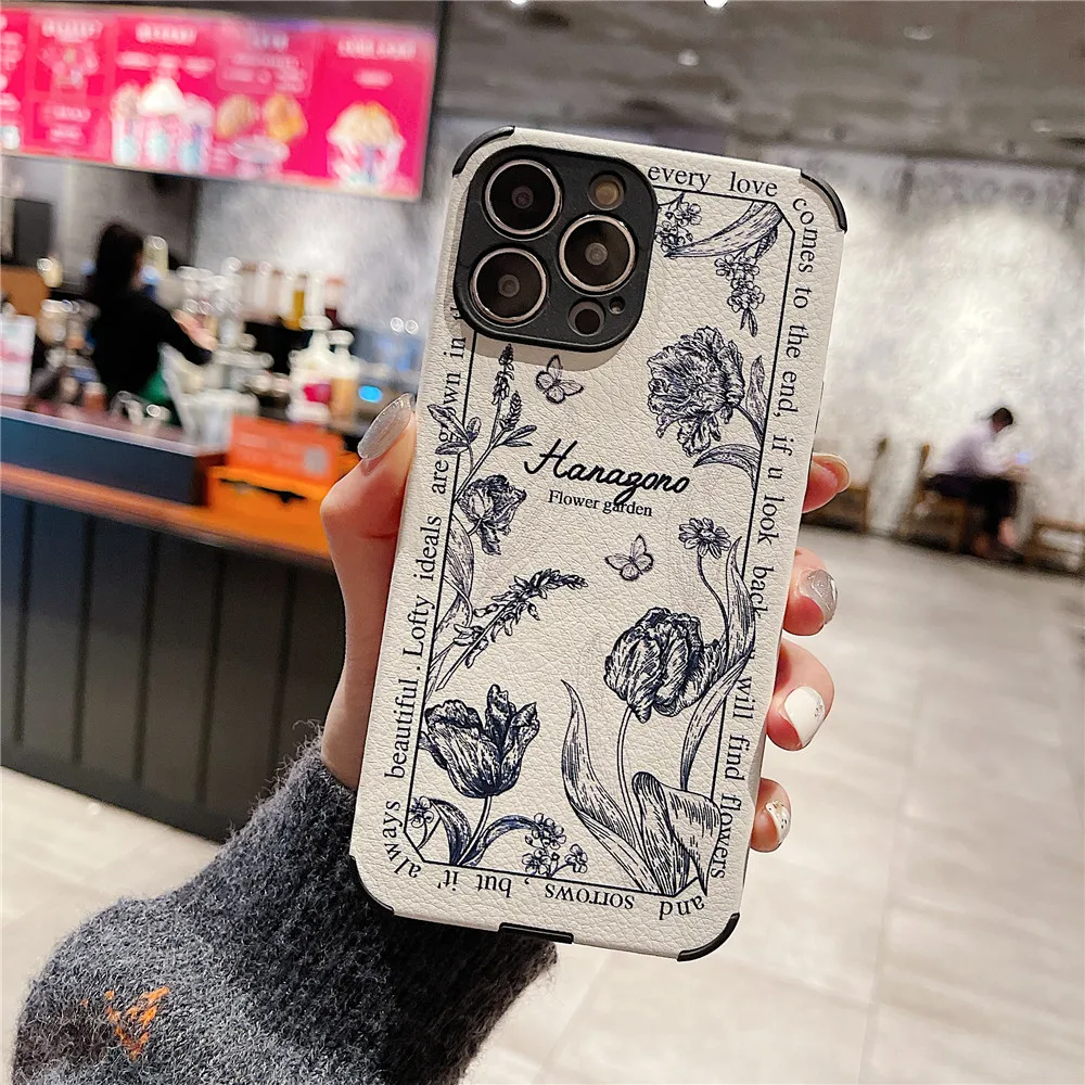 Чехол для телефона Ottwn в стиле ретро с розами Iphone 11 12 13 14 Pro Max X XR XS 7 8 Plus кожаный