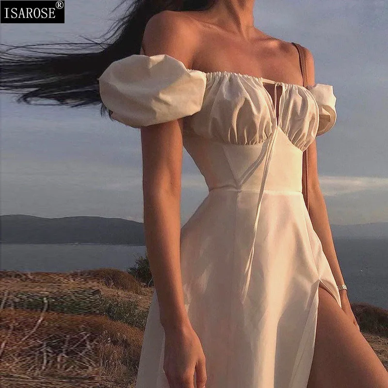 

Женское платье-трапеция со шнуровкой, квадратным вырезом и пышными рукавами