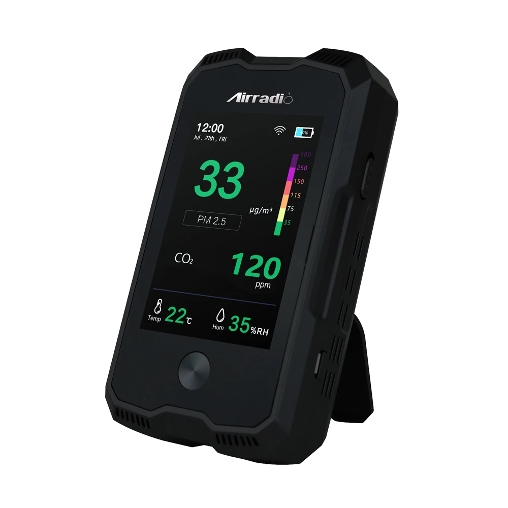 

Airradio PM2.5 PM10 CO2 Датчик влажности температуры и качества воздуха 5 в 1 перезаряжаемый детектор воздуха Wi-Fi подключение к смартфону