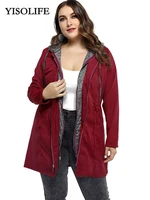 yisolife womens clothing mid length windbreaker slim fit trench fake two jackets female large size with hood cotton casual coat