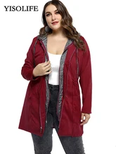 Женская одежда YISOLIFE, ветровка средней длины, облегающий Тренч, двойные куртки, женское хлопковое повседневное пальто большого размера с капюшоном