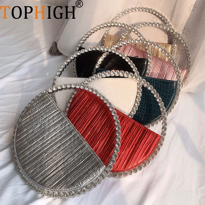 

2023 Women Evening Clutch Bag Diamond Wedding Purse and Handbag Party Banquet 2023 Round Handle Bag Ins Hot Sell