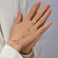 women simple heart pendant chain bracelet link connected rings korean fashionable gold metal chain finger ring link bracelets