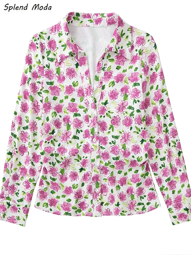 

Splend Moda ZA Spring New 2022 Fashion Vintage Casual Turn Down Collar Floral Print Single Breasted Long Sleeve Shirt For Women