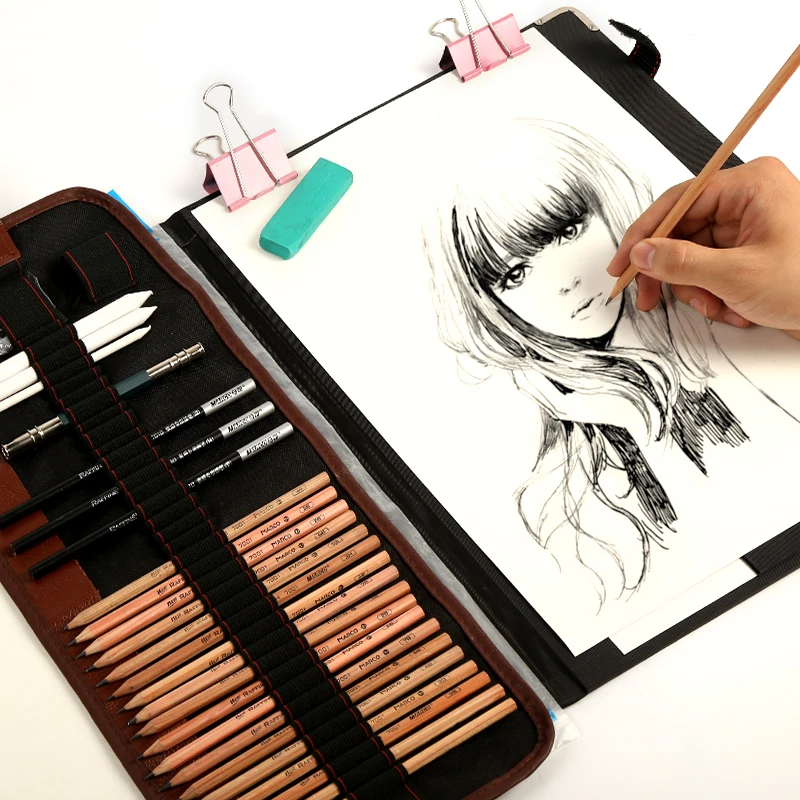 S Case Marco Professional Drawing Kit With Paper Erasers Knife Art School Supplies