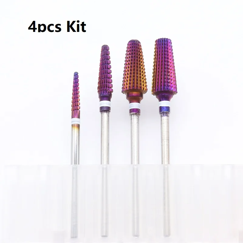 4pcs Kit Hot! Purple Pro Whole Carbide Nail Drill Bits Nail Art Electric Drill Machine Files Nail Art Tools cut and polish