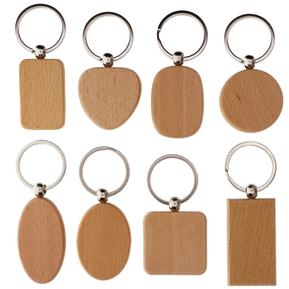 

8PCS Natural Wooden Key Ring Anti Lost Keychain Wood Jewelry Accessories Gifts