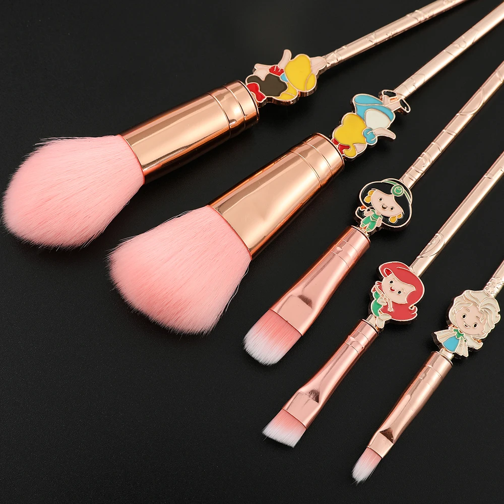 5pcs/set Anime Snow White The Little Mermaid Elsa Cinderella Jasmine Makeup Brush Cosplay Accessories Female Makeup Tool images - 6