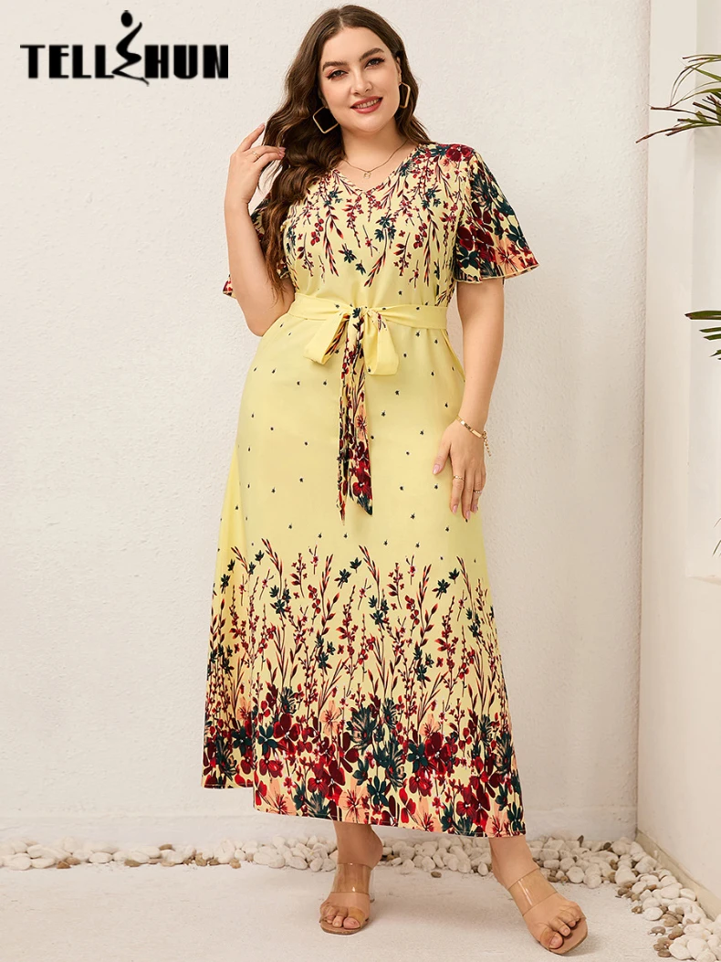 

Floral Printed Lace Up Maxi Dress Women Summer Ruffles Sleeve Elegant Party Wrap Long Dress Vestido Casual Streetwear Large Size