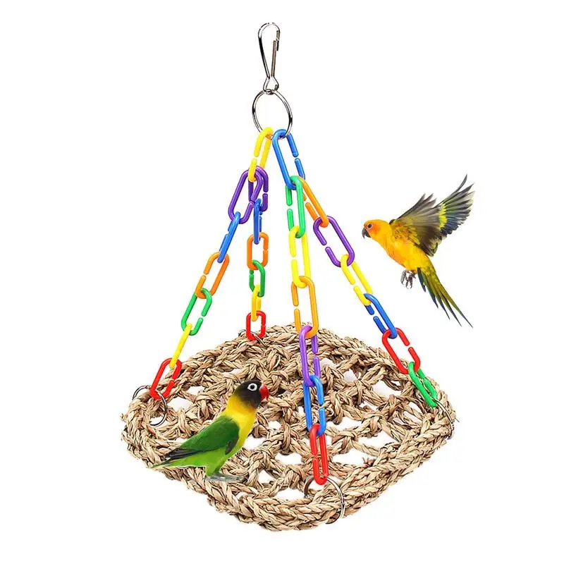 

Cockatiel Seagrass Swing Pet Bird Toys Bite Resistant Bird Chewing Toy With Fixed Buckle Climbing Net With Colored Chain