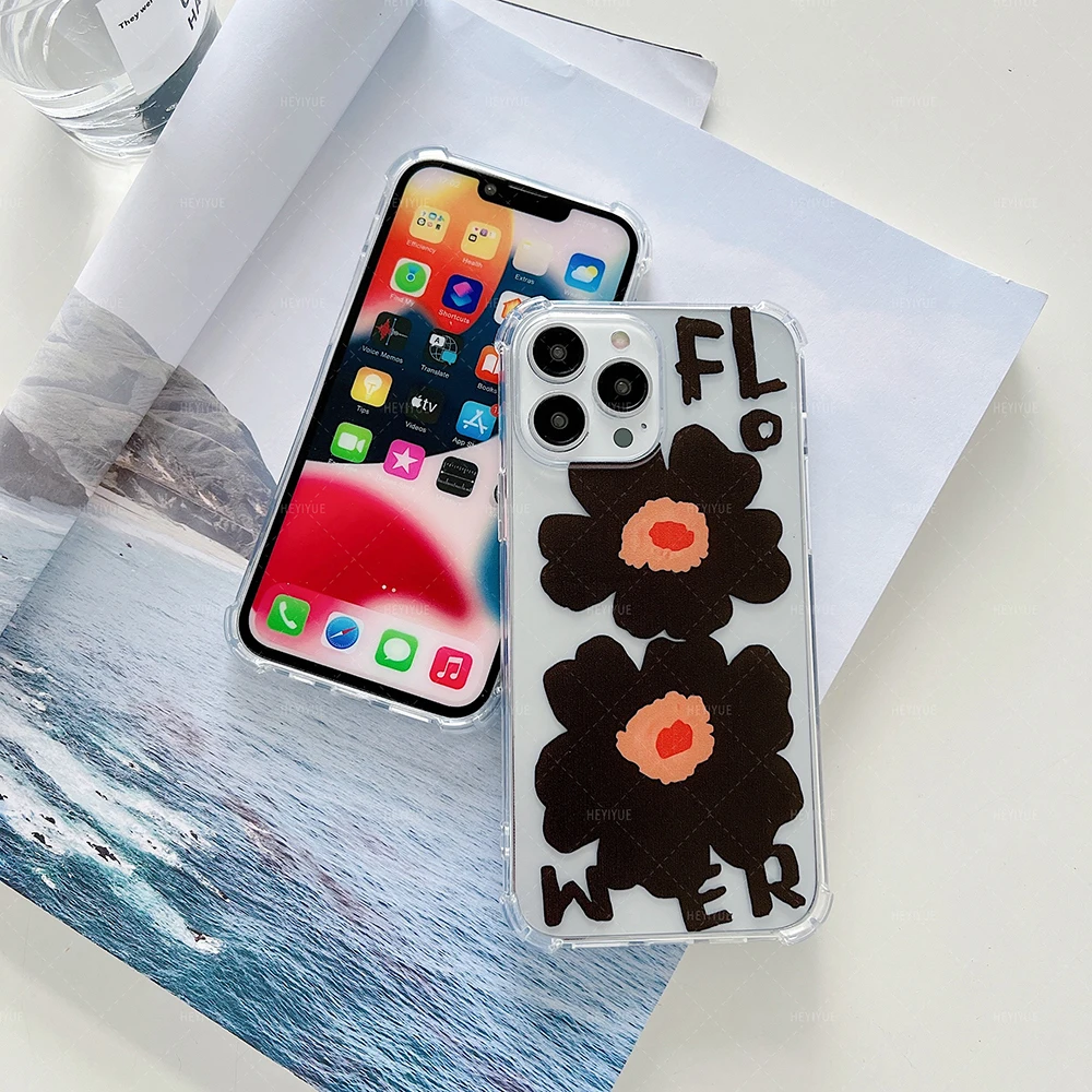 Прозрачный мягкий чехол для телефона из ТПУ с изображением черного кота и цветов