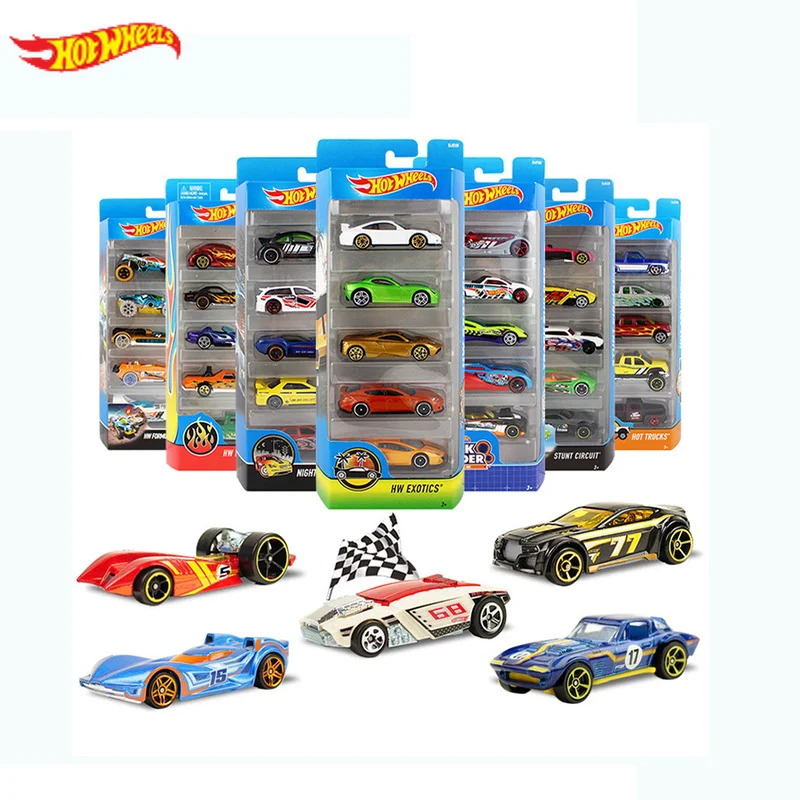Buy Original Hot Wheels Small Sports Car Track Set Racing Alloy Toy Boy Model 5pcs Diecast 1/64 3 Year Old Toys on