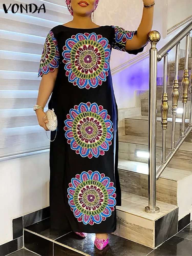 

Модный женский праздничный сарафан VONDA большого размера, стильное летнее платье с коротким рукавом, Макси-Платье с принтом, вечернее платье ...