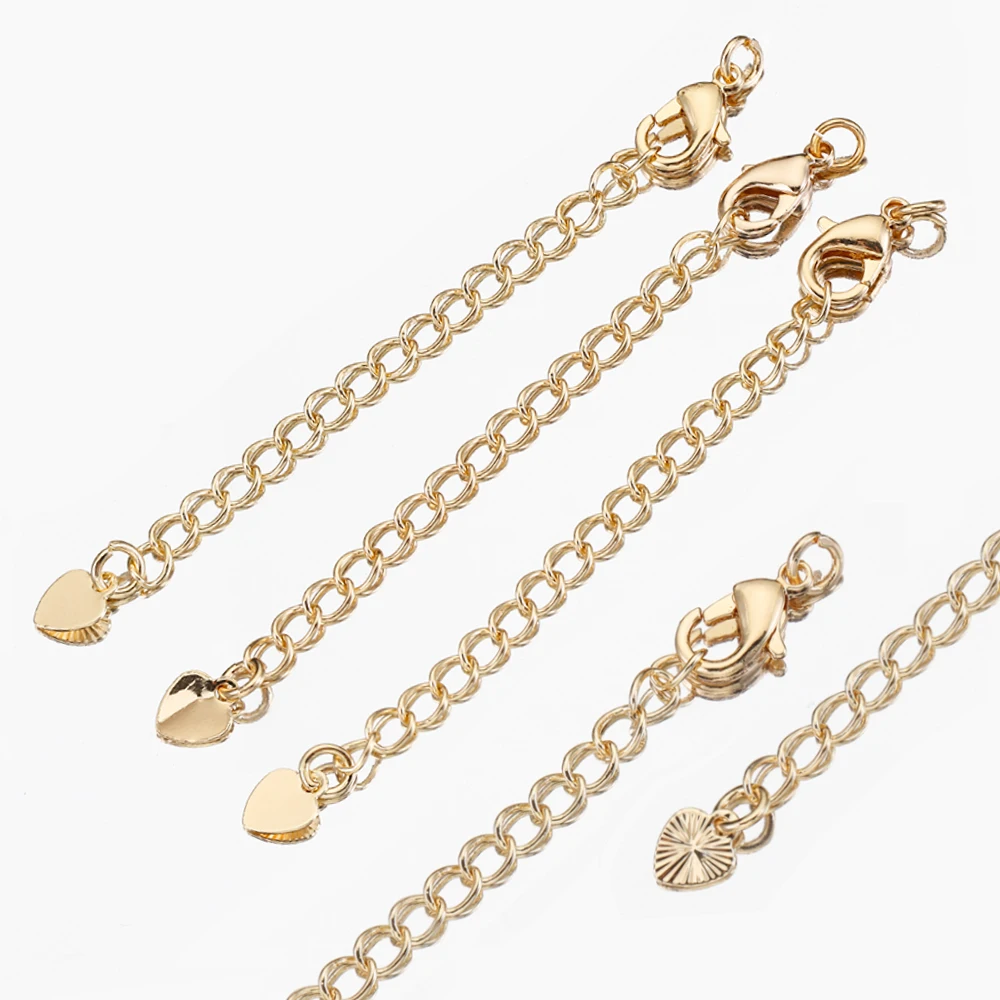

6pcs 65mm Extension Chains Love Heart End Charms Lobster Clasps Tail Chains Necklace Accessories DIY Making Bracelet Components