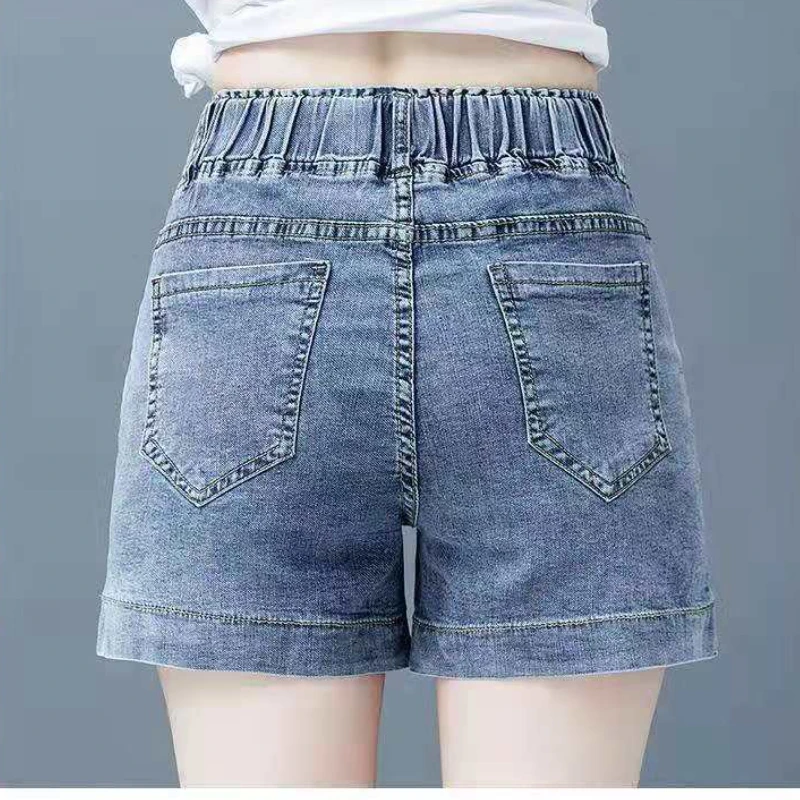 High Waist Plus Size Denim Shorts Women New Thin Booty Shorts Elastic Elastic Embroidery Slimming Wide Leg Shorts Women Clothing