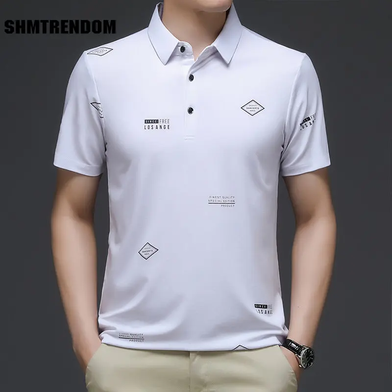 

Футболка-поло SHMTRENDOM мужская с принтом, деловая Повседневная тонкая рубашка с коротким рукавом, простой приталенный силуэт, 3XL, на лето