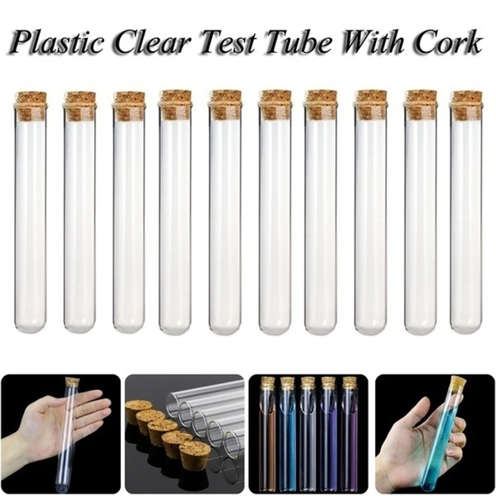 

20Pcs 12x100mm Transparent Laboratory Clear Plastic Test Tubes With Corks Caps School Lab Supplies, Wedding Favor Gift Tube