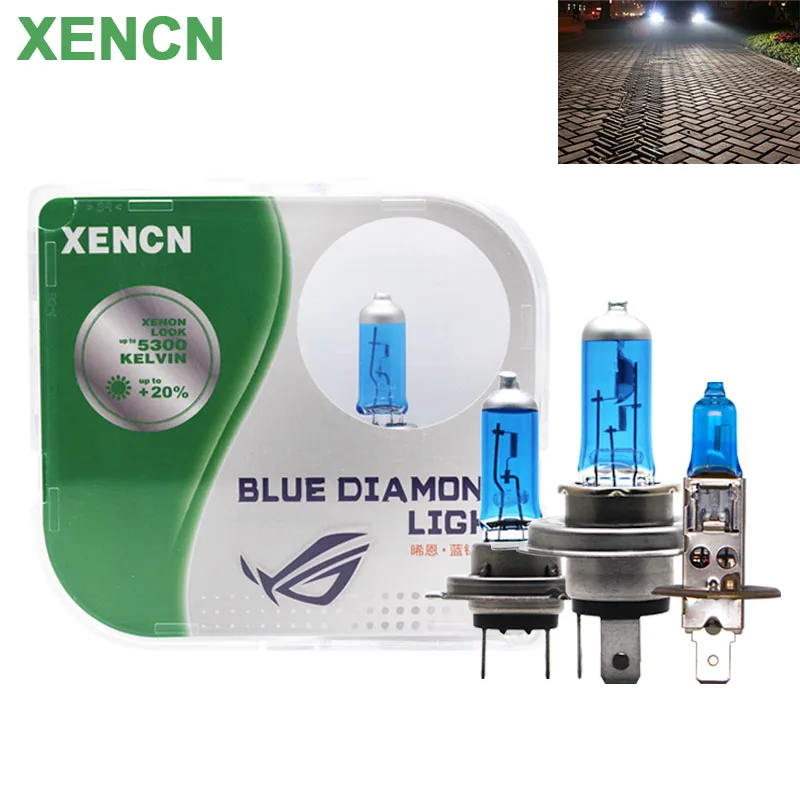 

XENCN 12V H1 H4 H7 H11 HB3 HB4 9005 9006 Car Headlights 5300K Blue Diamond Light Series +20% Brightr Halogen Bulb Auto Lamps, 2x